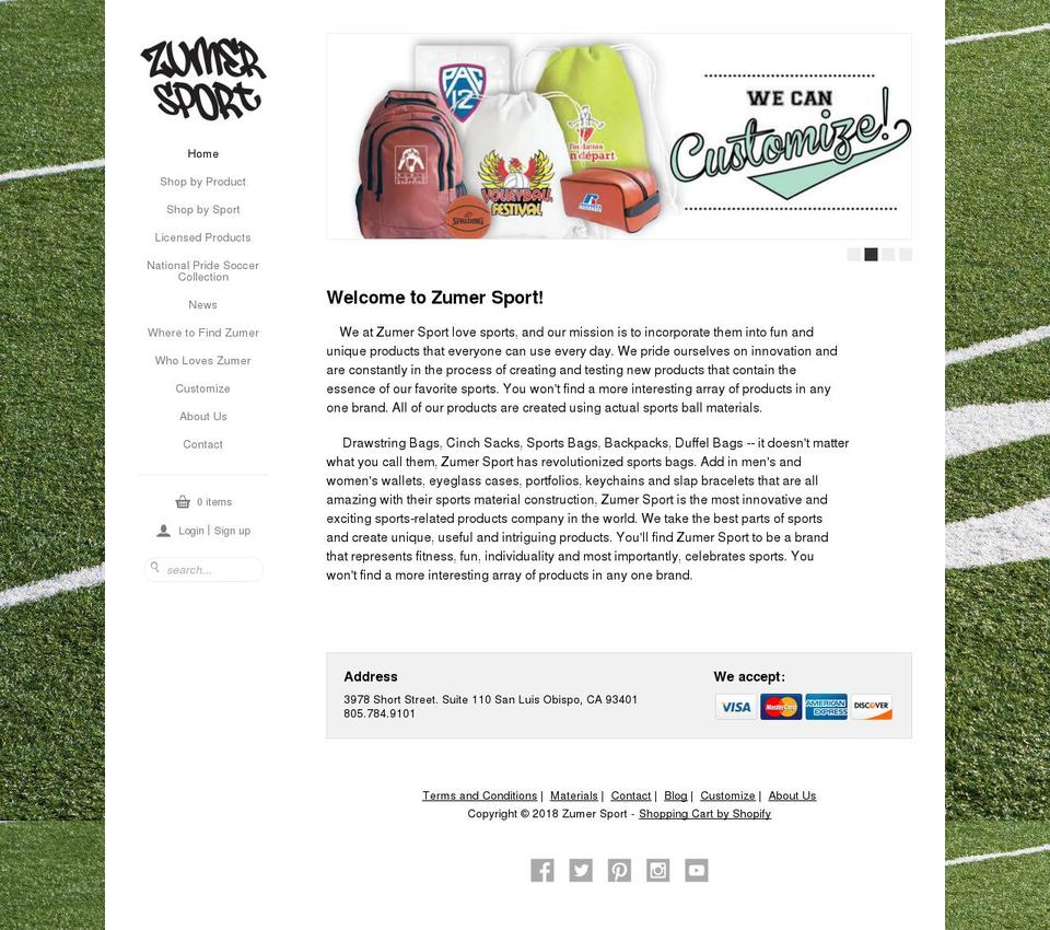 zumersportbags.com — Shopify storefront screenshot