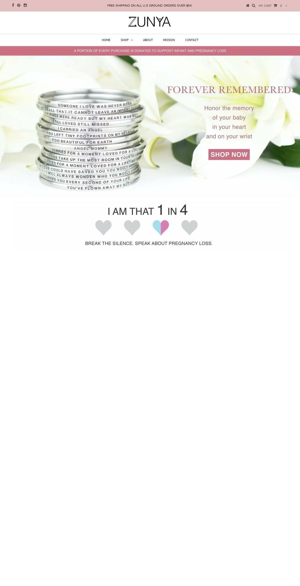 zunyajewelry.com — Shopify storefront screenshot