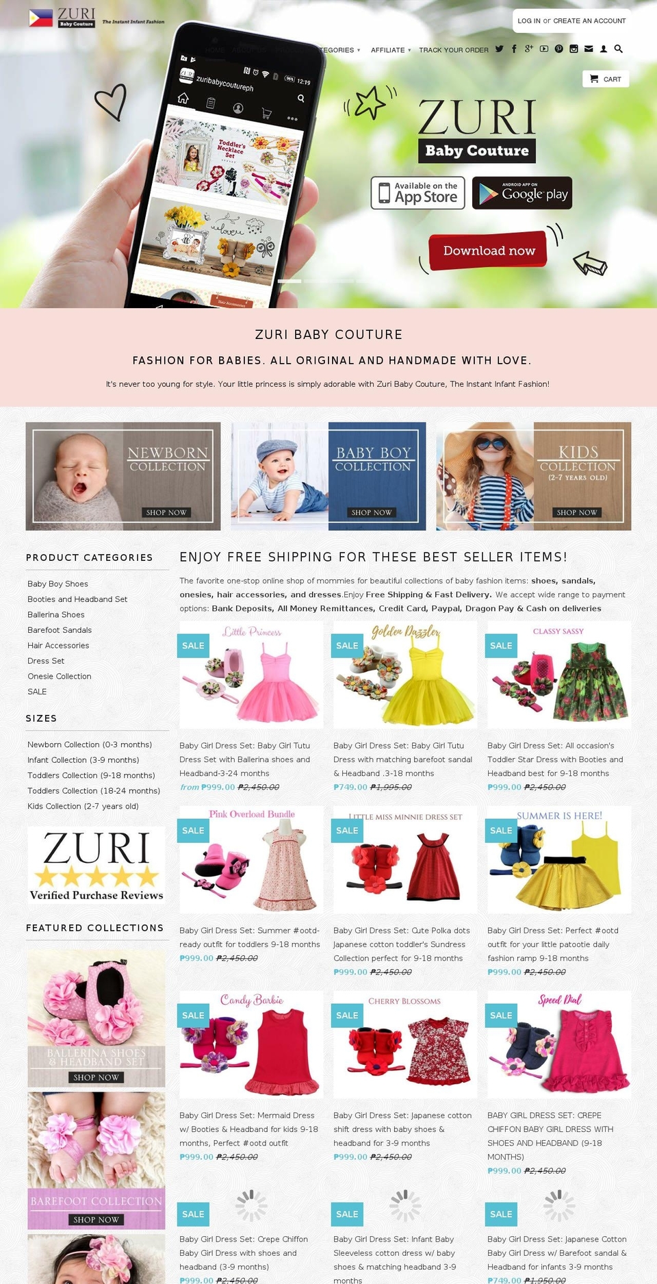 zuribabycouture.com.sg shopify website screenshot