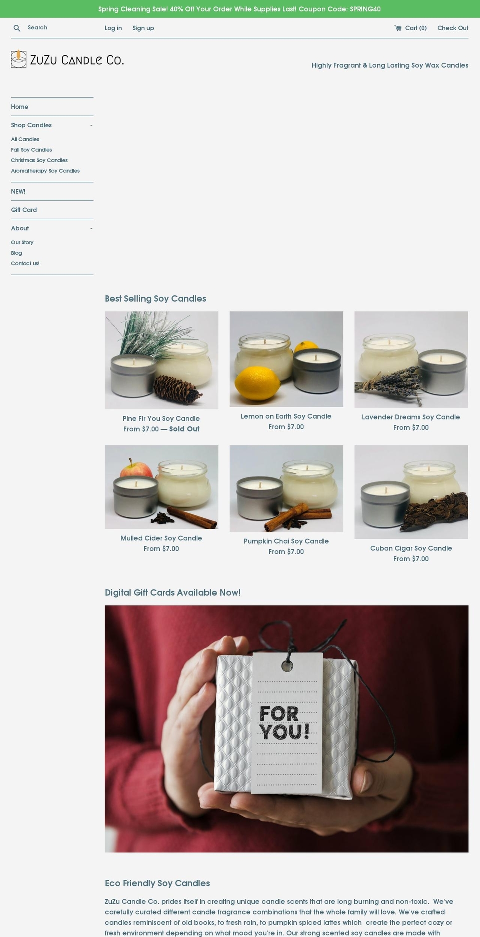 zuzucandle.com — Shopify storefront screenshot