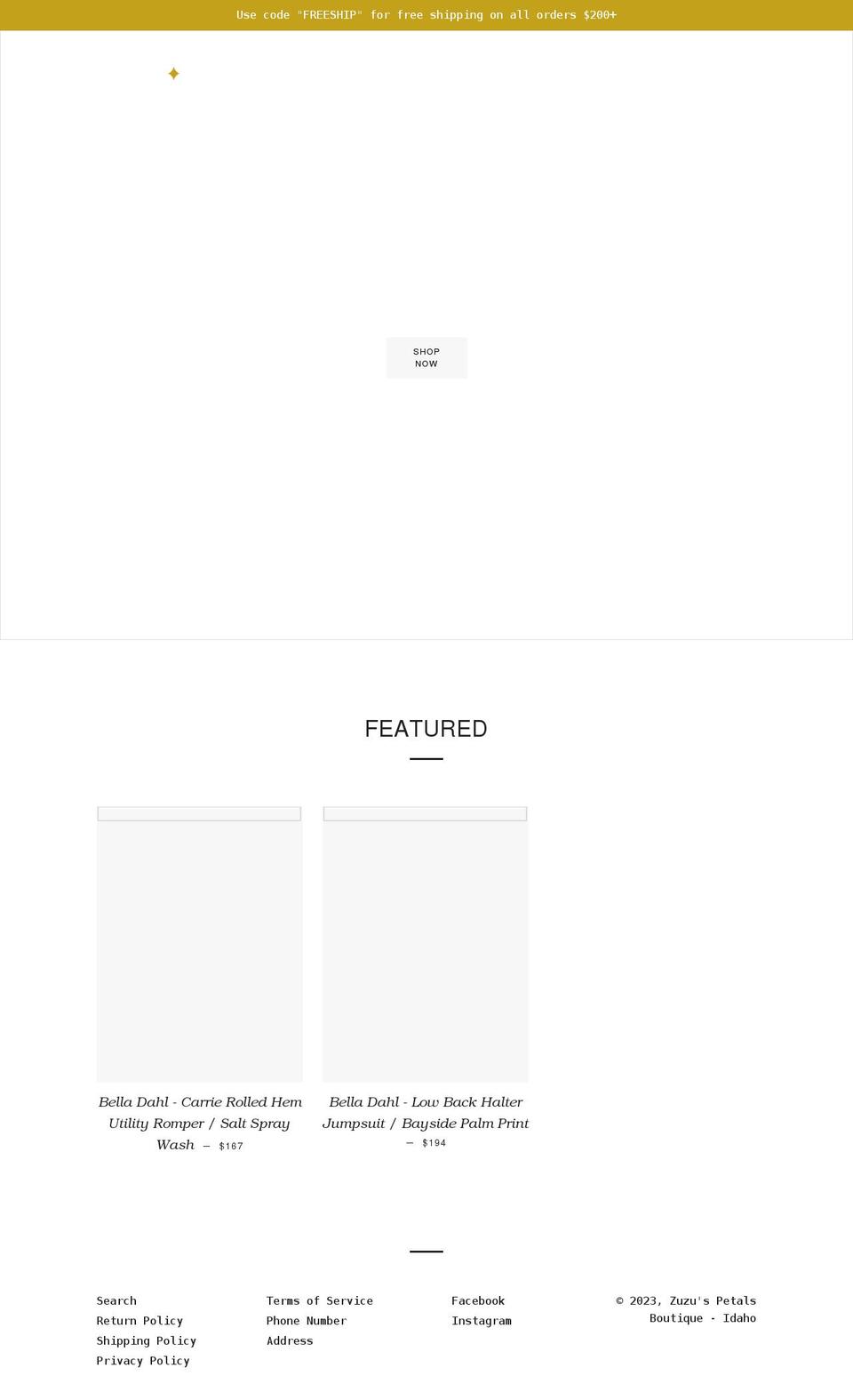 zuzuspetalsidaho.com shopify website screenshot