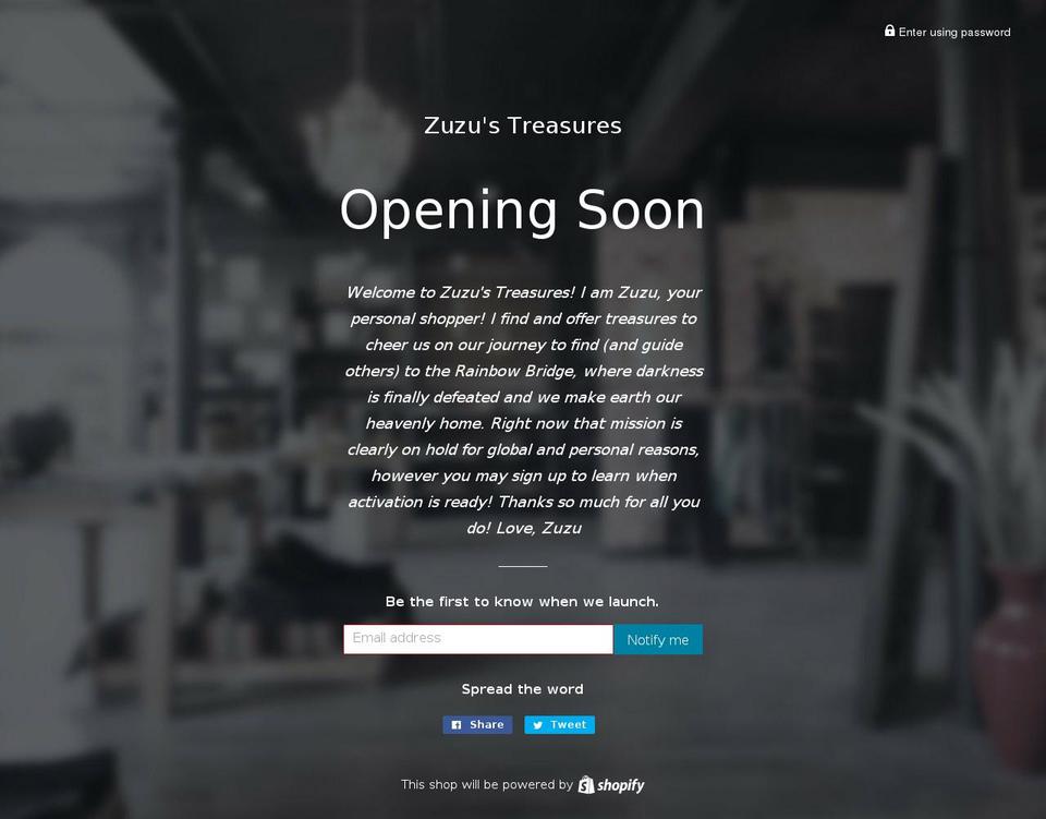 zuzustreasures.com — Shopify storefront screenshot