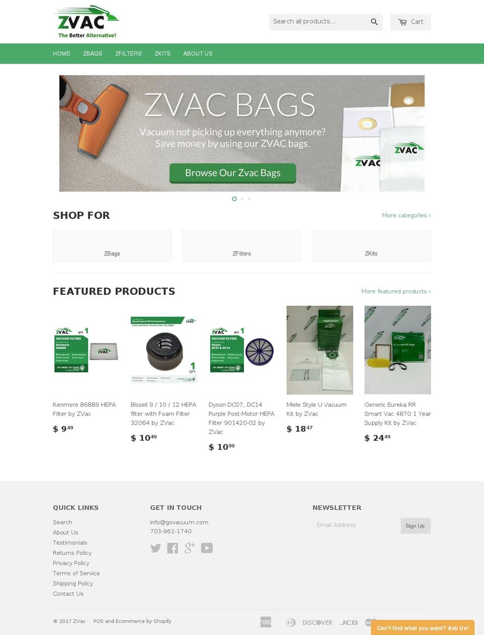 zvacuum.com shopify website screenshot