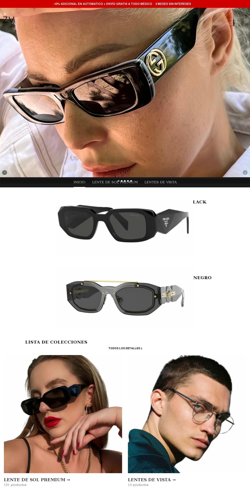 zvsunglasses.com shopify website screenshot