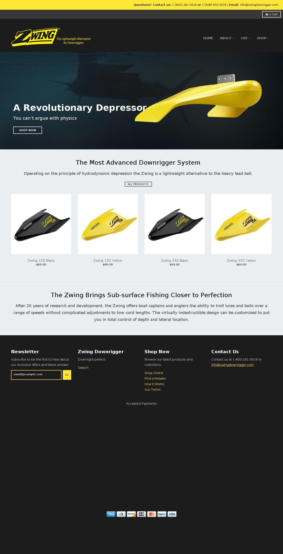 zwingdownrigger.com shopify website screenshot