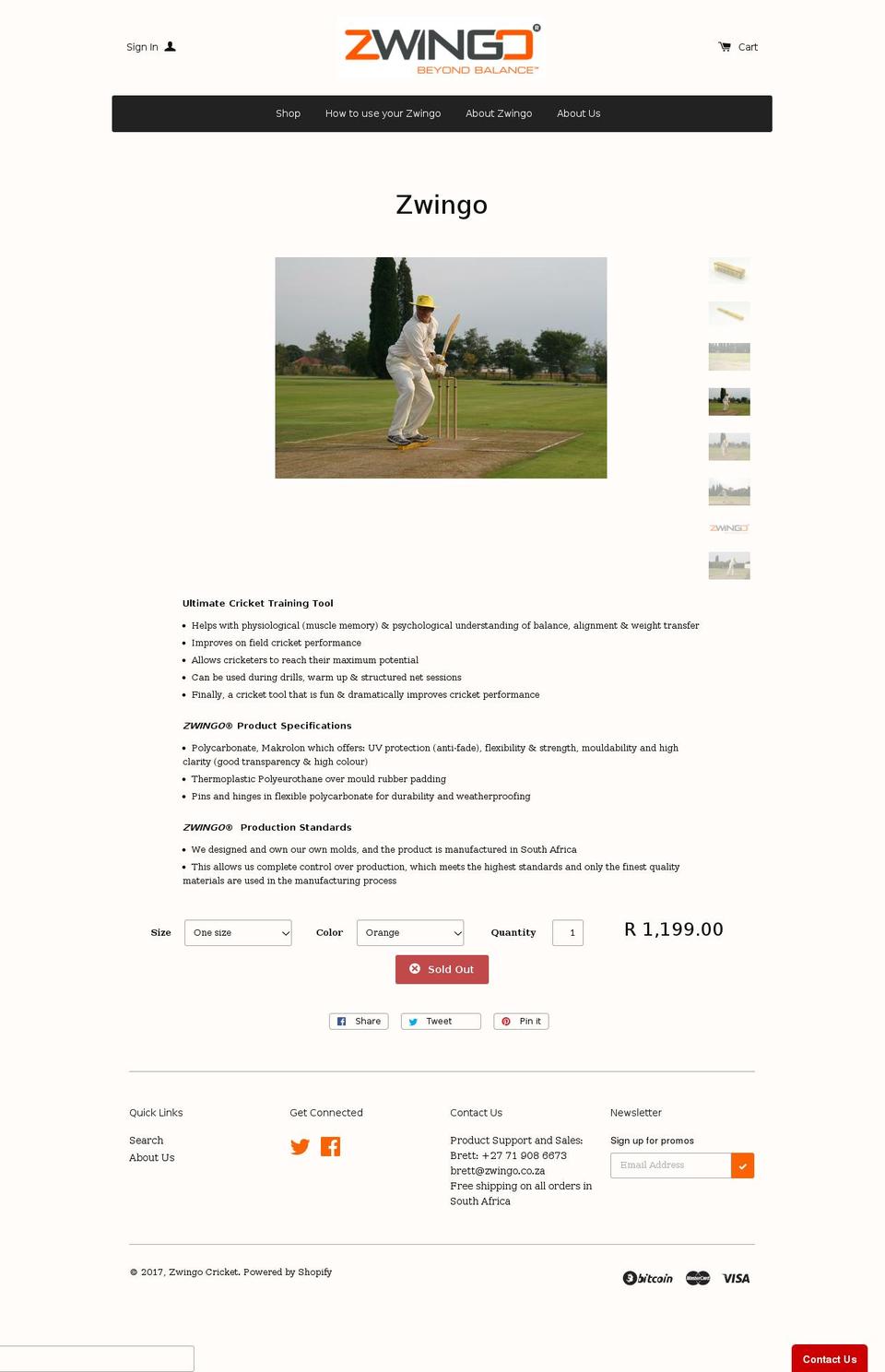 zwingocricket.com shopify website screenshot