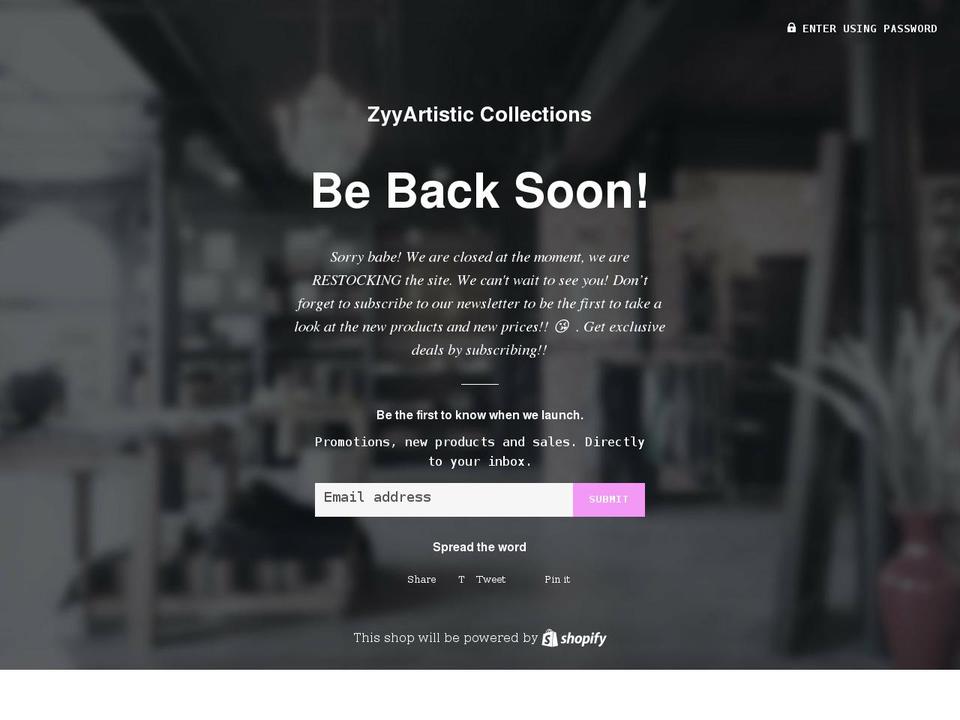 zyyartistic.com shopify website screenshot
