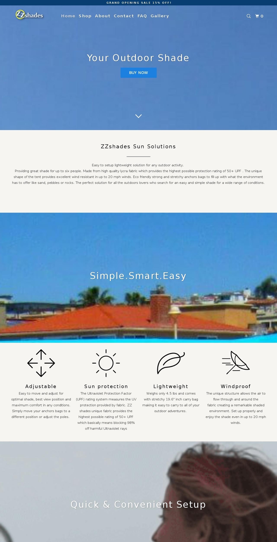zzsunshades.com — Shopify storefront screenshot